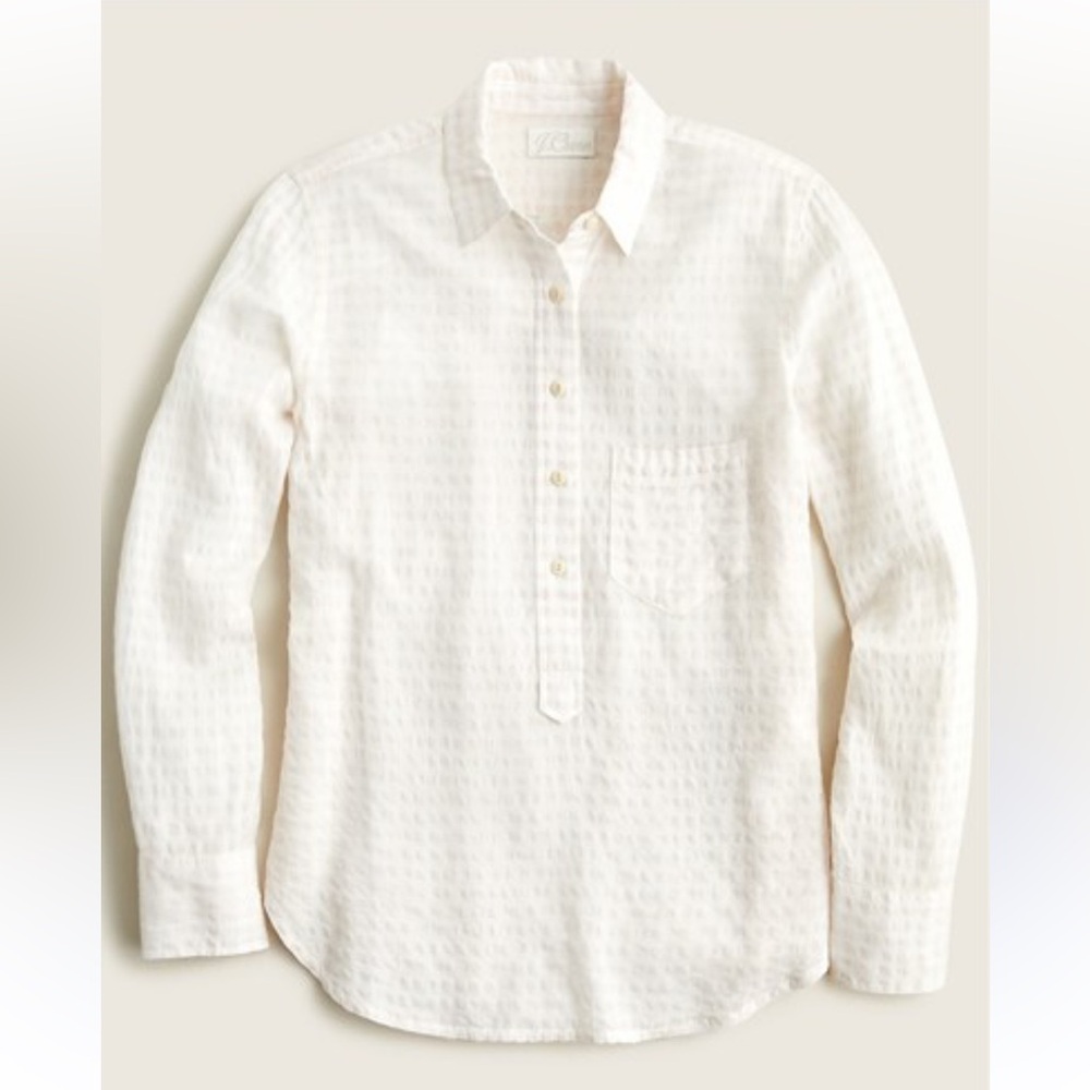 J Crew Women's Classic-fit popover in crinkle gingham size 00‎